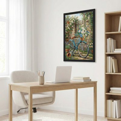Jardin de bicyclette avec fleurs et outils, reproduction d'art sur toile tendue sur toile, ensemble de 1