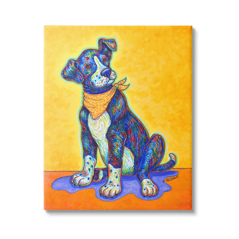 «Blue and Yellow Abstract Dog», art mural par Pat Cockrell, H 20 po x l 16 po x P 1,5 po
