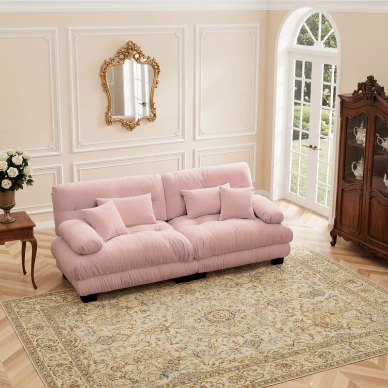 Canapé Cloud pour salon en tissu chenille avec coussins lombaires et coussins décoratifs, H 35,4 po x l 94,4 po x P 36 po, 2