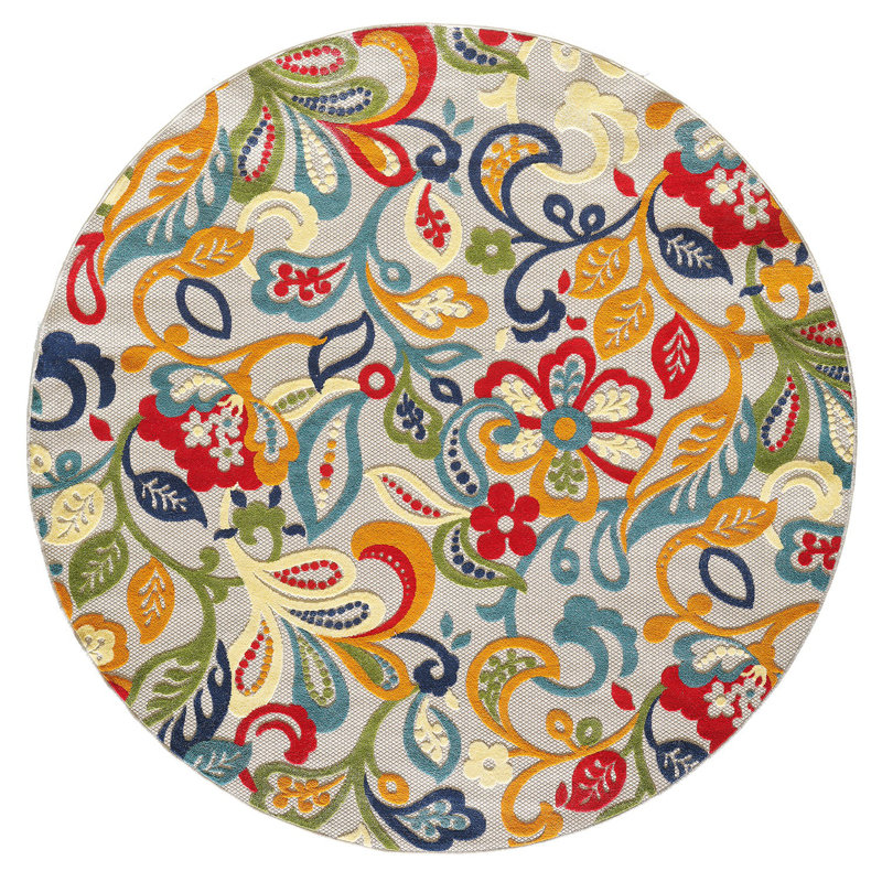 Tapis décoratif extérieur ivoire et bleu Vesselin, Rectangle 7 pi x 9 pi
