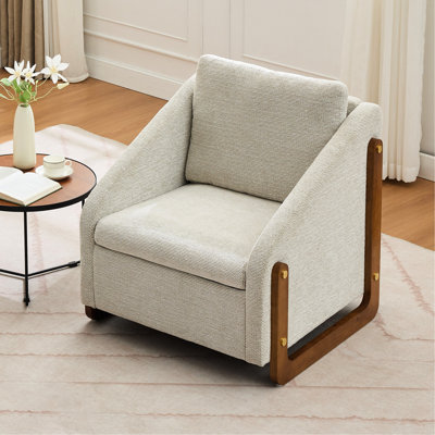 Fauteuil rembourré beige en chenille de style moderne avec siège rembourré pour chambre à coucher et fauteuil