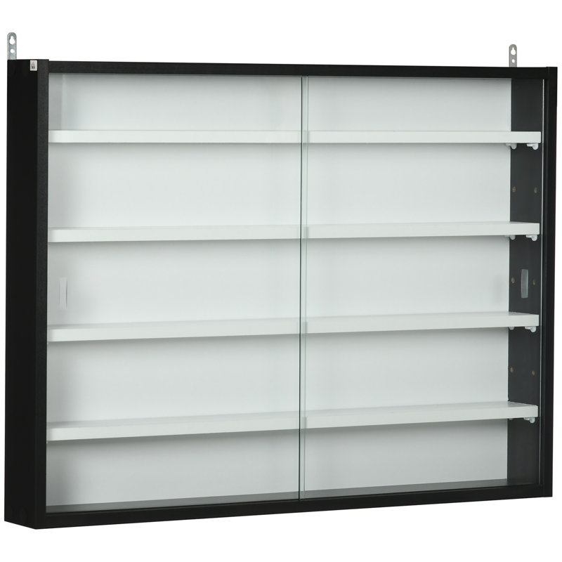 HOMCOM 5-Tier Display Cabinet, Glass Display Case With 2 Doors And Adjustable Shelves, Wall-Mounted, Black, White