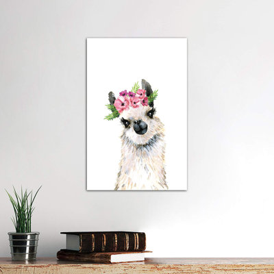 Lovely Llama Flower Crown by Mercedes Lopez Charro - Wrapped Canvas Painting