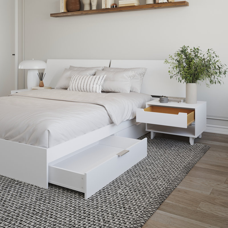 Ensemble de chambre à coucher avec rangement double 3 pièces Marvelle, Blanc