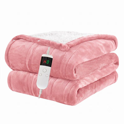 Couverture chauffante électrique en flanelle PFASFFW, couverture chauffante avec 10 réglages de chaleur, arrêt automatique après 8 heures, chauffage rapide, protection contre la surchauffe, rose, 50 po x 60 po