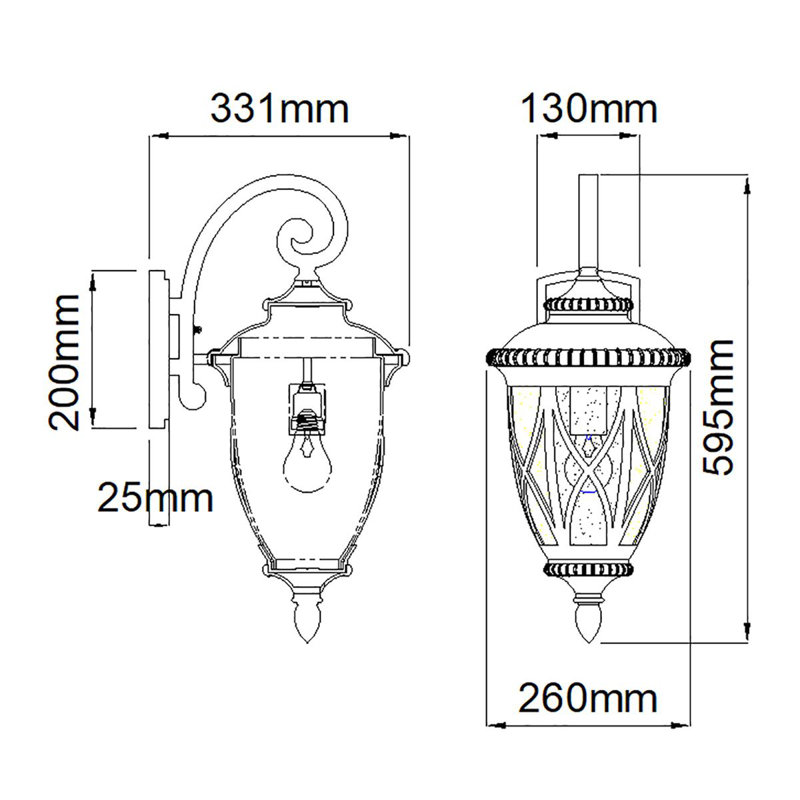 Farella Black Outdoor Wall Lantern, 59.5cm H x 26cm W x 33.1cm D