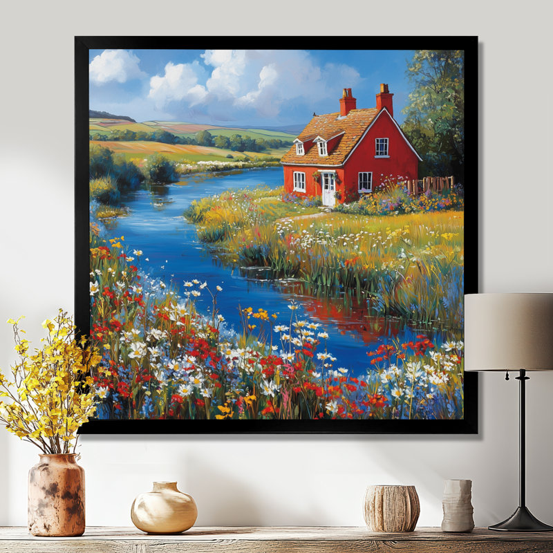 Donalene Cottage par The Riverbank II - campagne, art mural, H 36 po x l 36 po, Reproduction encadrée d'une seule photo, Noir