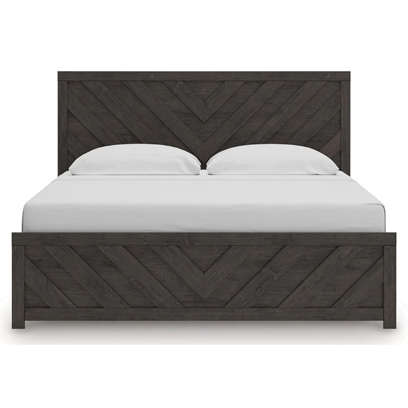 Très grand lit Peny, motif à chevrons, tête de lit à panneau, noir anthracite, Très grand