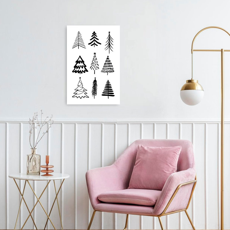 Arbre de Noël esquissé, arbre de Noël contemporain abstrait, art mural paysage d'hiver, 24" H x 16" W