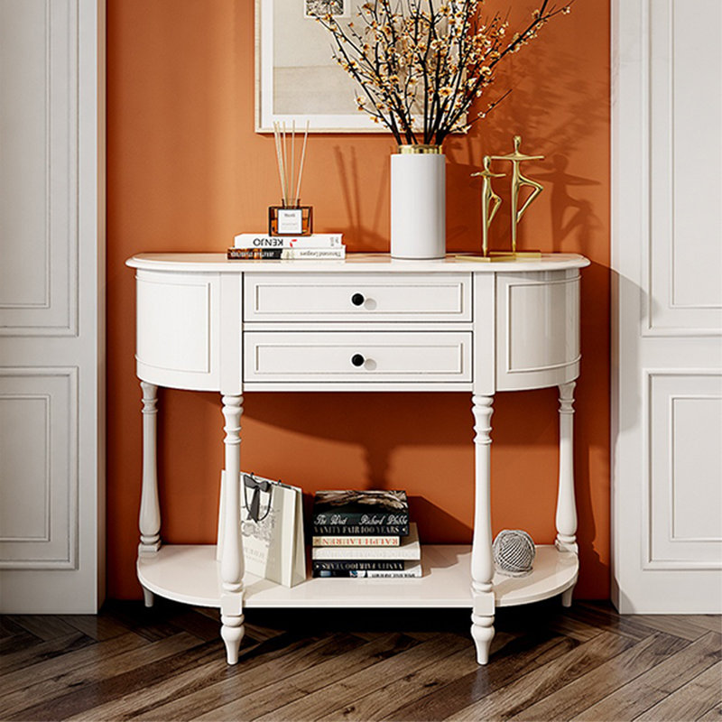 Retro aesthetic console table, 37.4" H x 47.24" W x 14.17" D, White