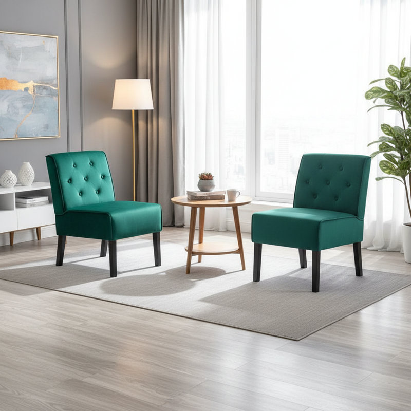 Fauteuil d'appoint 2 pièces à dossier boutonné, Vert
