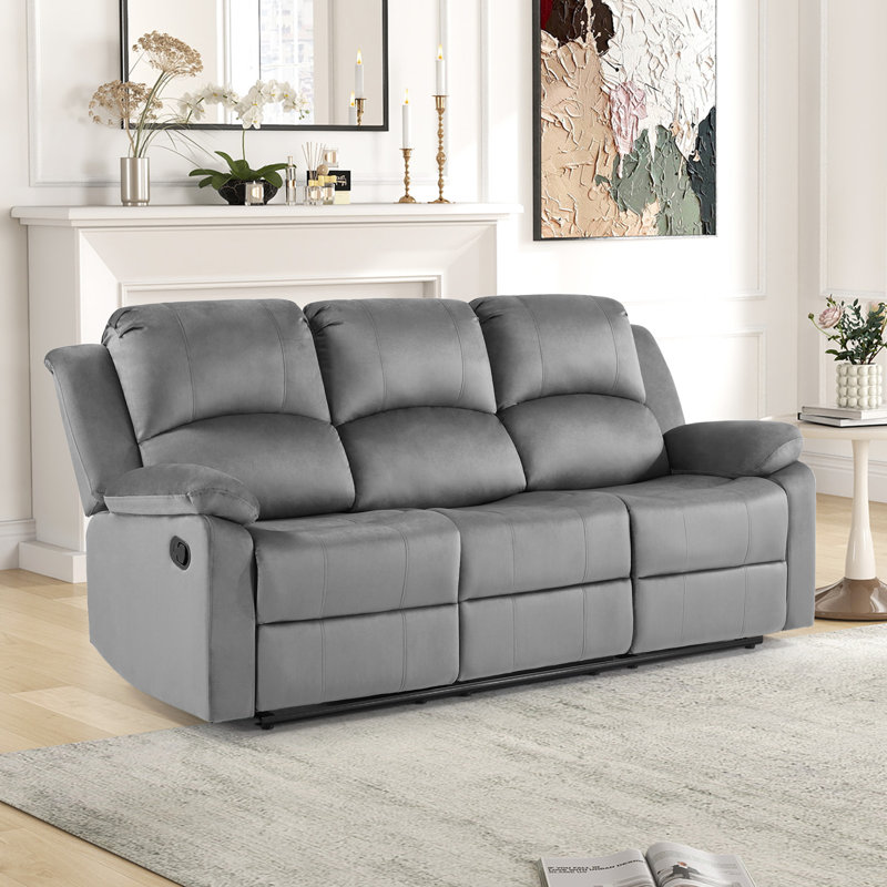 Ensemble de salon inclinable manuel en microfibre 3 pièces avec 2 fauteuils inclinables et un canapé élégant, Gris