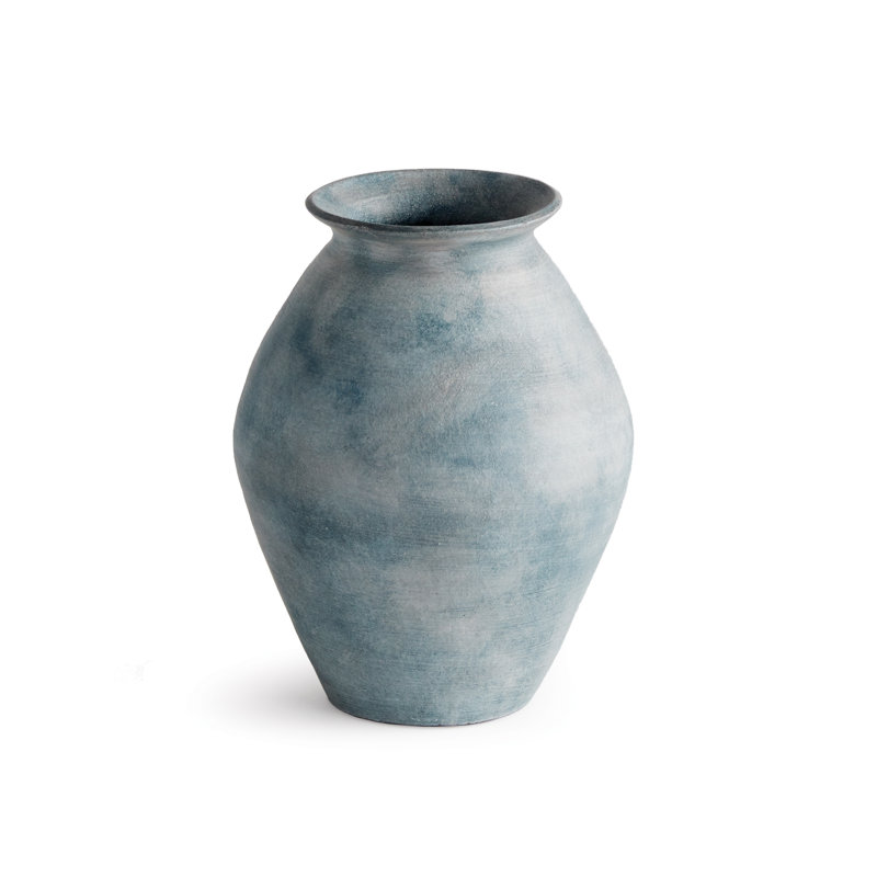 Ambretta Handmade Terracotta Table Vase, Blue, 8.75" H x 6.25" W x 6.25" D