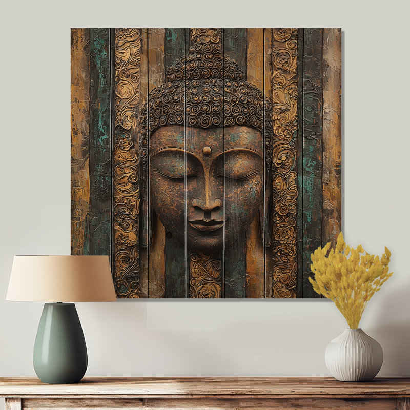 Bouddha murmurant le chemin du bouddhisme III - Art mural traditionnel en bois sur bois de pin naturel, H 36 po x l 36 po