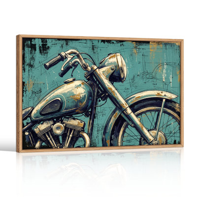 Ensemble de 1 tableau sur toile représentant une moto vintage