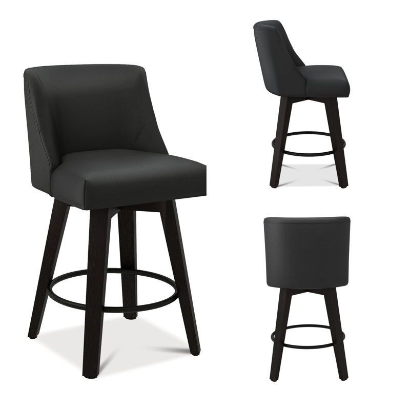 Hokku Designs & Makiba 360° Swivel Counter Height Bar Stool - CertiPUR-US Foam, Solid Wood Frame, Linen Upholstery, 1
