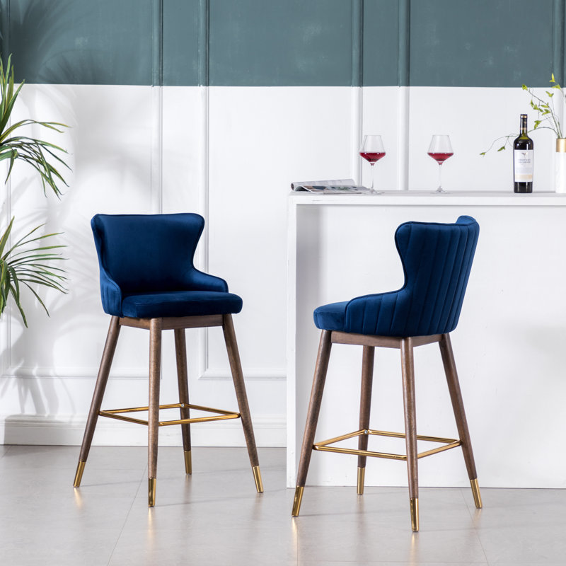 Ensemble de 2 tabourets de bar rembourrés en tissu, bleu