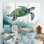 Tortue aquarelle nageant II - 3 pièces sur toile