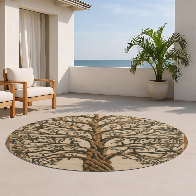 Tapis d'intérieur et d'extérieur brun Nature, Rond 5 pi