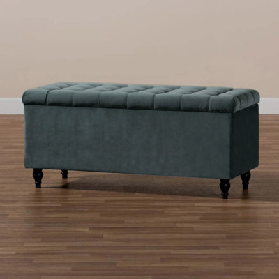 Cubed Wide Velvet Tufted Rectangle Solid Colour Footstool Ottoman Storage Box with Wooden Legs