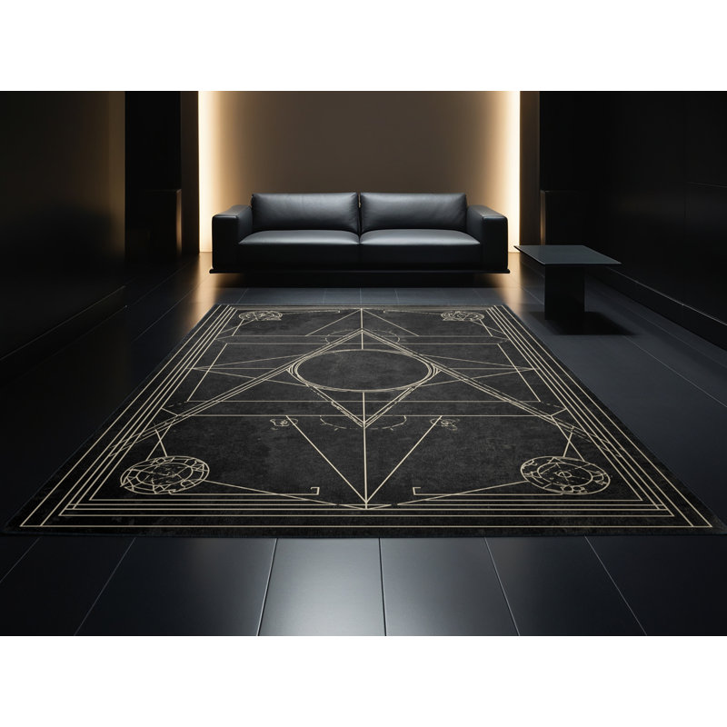 Tapis noir moelleux à motif géométrique doux et moelleux Alchimie, 3 X 5