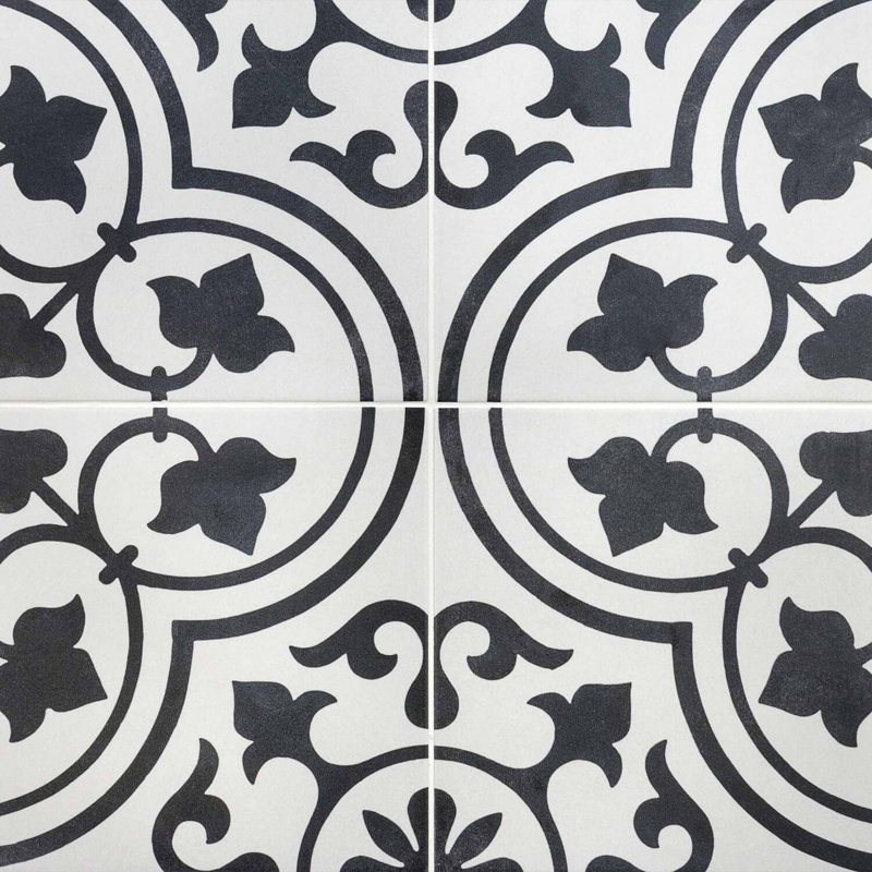 Cascais 9x9 Matte Porcelain Tile, White Ornate