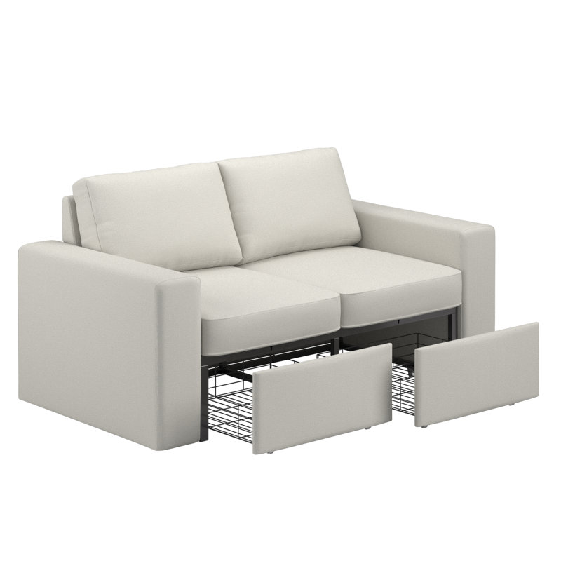 Ilic Upholstered Loveseat With 2 Hidden Metal Wire Storage Drawers, Ivory