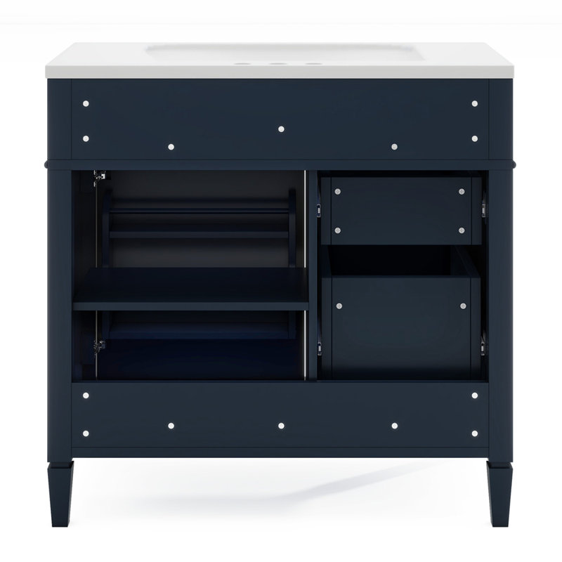 Meuble-lavabo simple 36 po Yinon, Bleu très foncé, Doré