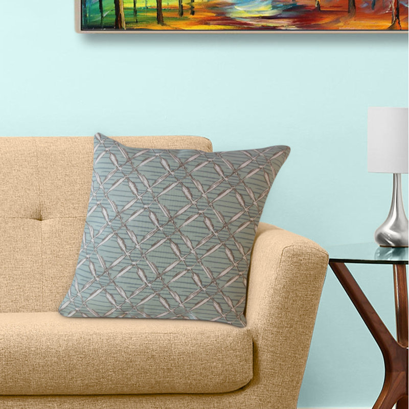 Coussin géométrique Taisce, 18 po x 18 po, Turquoise / Ivoire, Coussin décoratif