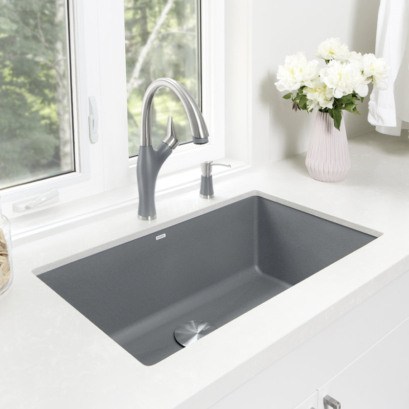 Precis SILGRANIT 30" L X 18" W Undermount Kitchen Sink, Metallic Gray