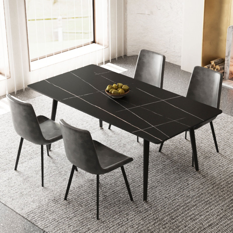 Ensemble de table de salle à manger rectangulaire en marbre 70,8 po pour 4 personnes Kailub, Noir, 6