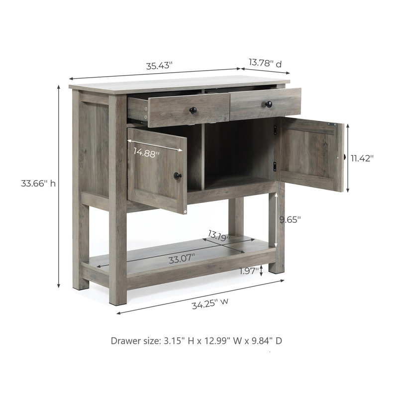 Mazelina Farmhouse 2-Door Cabinet with 2 Drawers Buffet Table for Kitchen