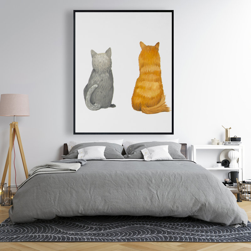 Six Cats Lined Up Back View - Framed Canvas Home Decor
