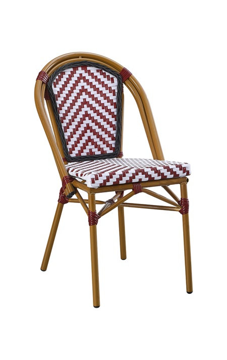 Chaise d'extérieur en métal de style bambou avec assise et dossier à chevrons, Bourgogne