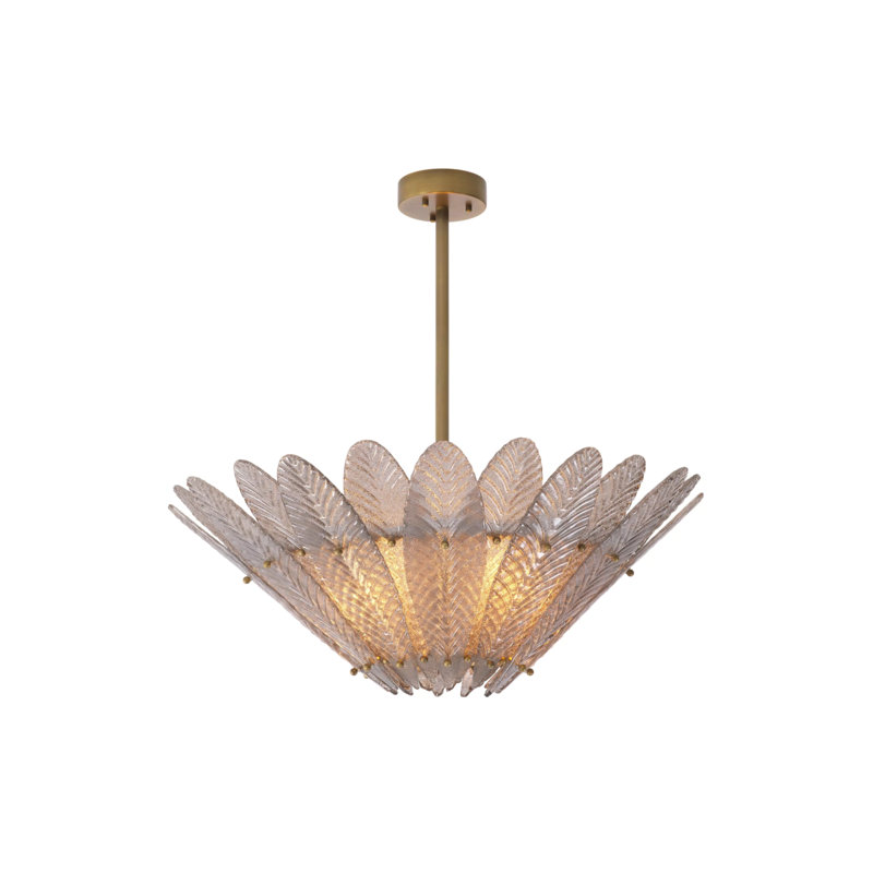 Mid-Century Modern Brass and Crystal Floral Chandelier