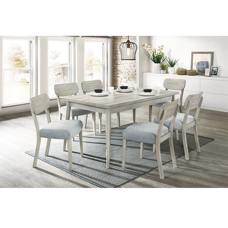 Gray Upholstered Rubber Wood Dining Chairs Set of 2