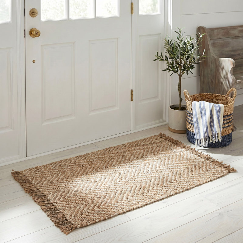 Tapis naturel en jute tissé à la main à chevrons Aerionna, Rectangle 3 pi x 5 pi