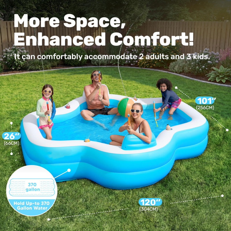 Piscine gonflable anti-UV de 370 gallons avec banc et porte-gobelets