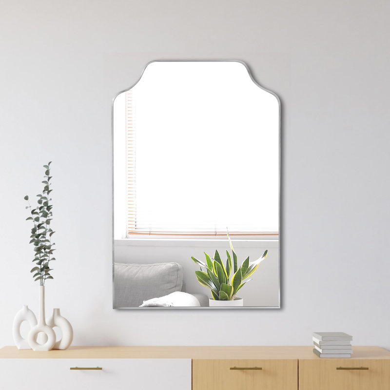 Walters 24 in. W x 36 in. H Medium Scalloped Rectangular Metal Framed Wall Mirror, Nickel