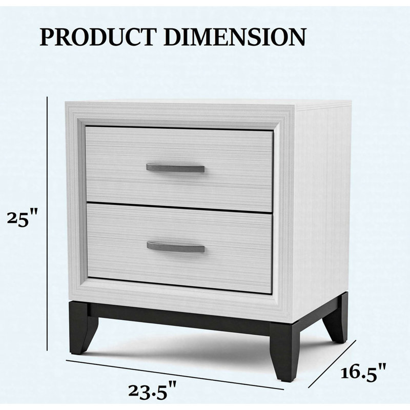 Table de chevet contemporaine à deux tons avec 2 tiroirs, table de chevet contemporaine avec pieds en bois, Blanc