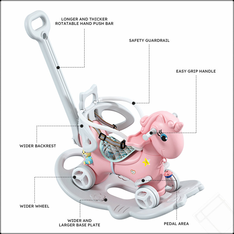 Cheval à bascule pour tout-petits, jouets d'équilibre à vélo avec poignée, dossier et planche d'équilibre pour enfants licorne