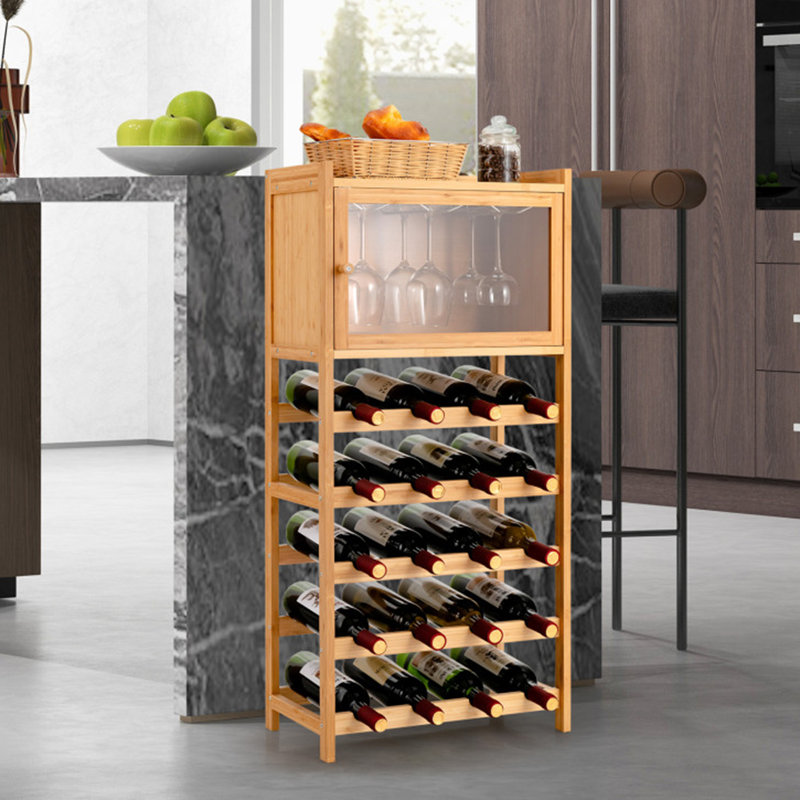 Support à vin de plancher en bois massif 20 bouteilles avec porte-bouteilles en bois naturel