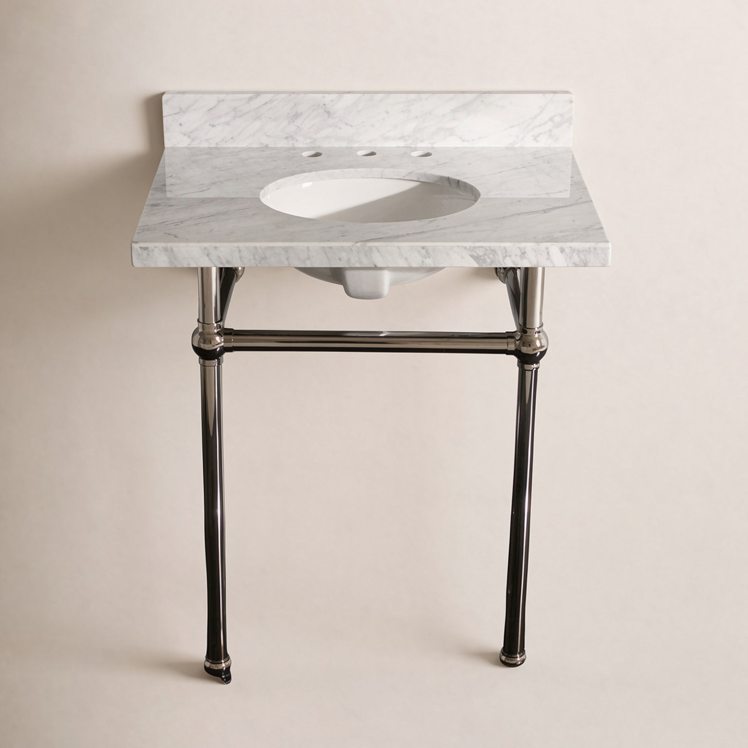 Templeton 30" Vanity Top Console Sink, Carrara Marble/Polished Nickel