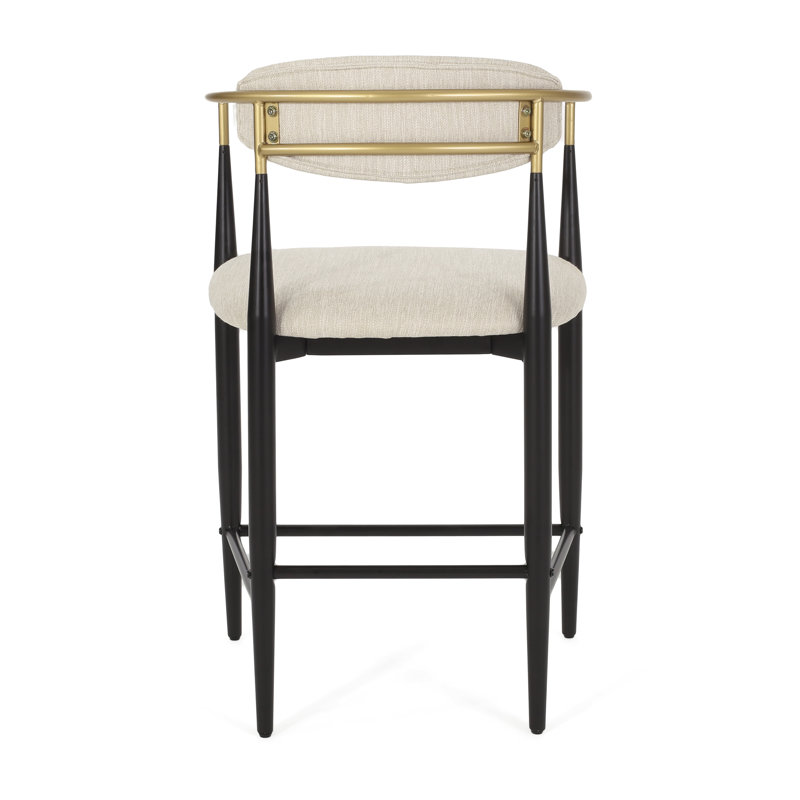 Beige and Black Upholstered Iron 25'' Counter Stools, Set of 2
