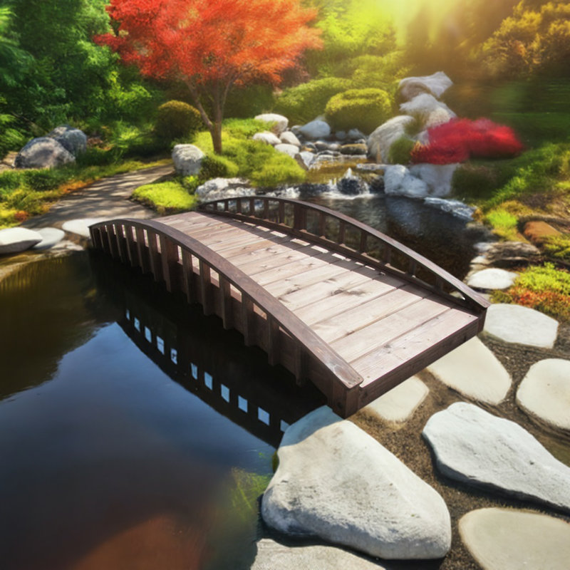 8-Foot Treated Brown Fir Japanese Garden Bridge
