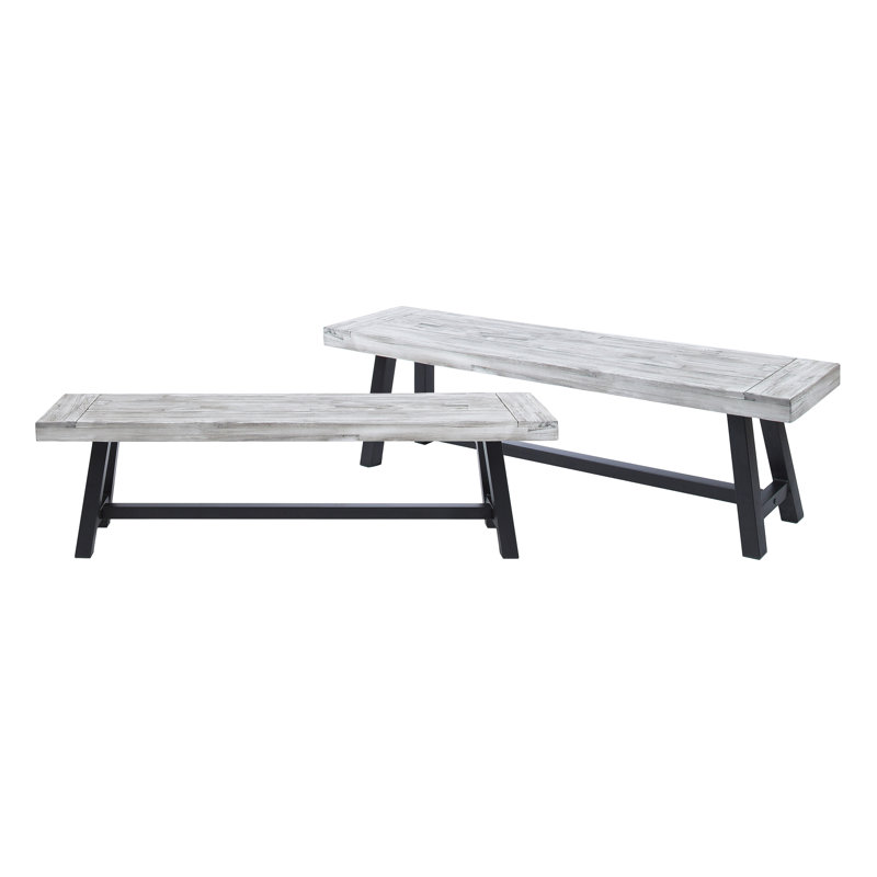 Ensemble de 2 bancs d'extérieur en bois Urso, Noir, noir, noir, noir, Ivoire ivoire