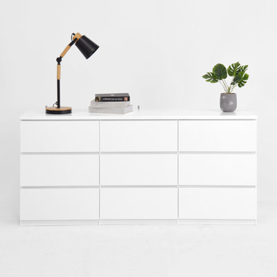 9 Drawer Dresser With No Handle Design, Modern White Matte Wood Dresser For Bedroom, Storage Chest Of Drawers For Living Room, Hallway, Entryway
