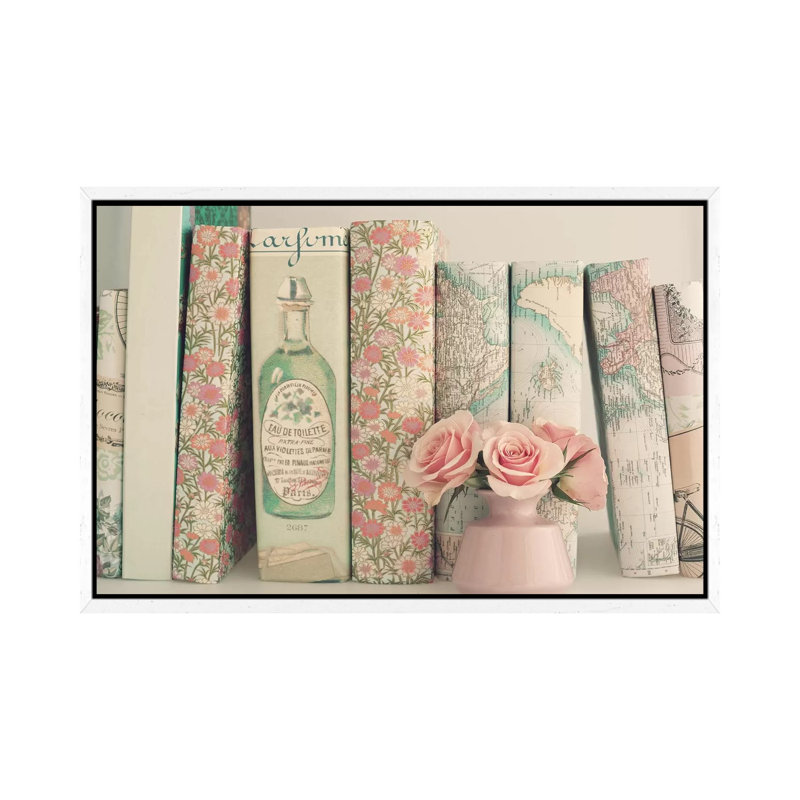 Floral Books by Caroline Mint - Print on Canvas, 152.5 cm H x 101.5 cm W, White Framed