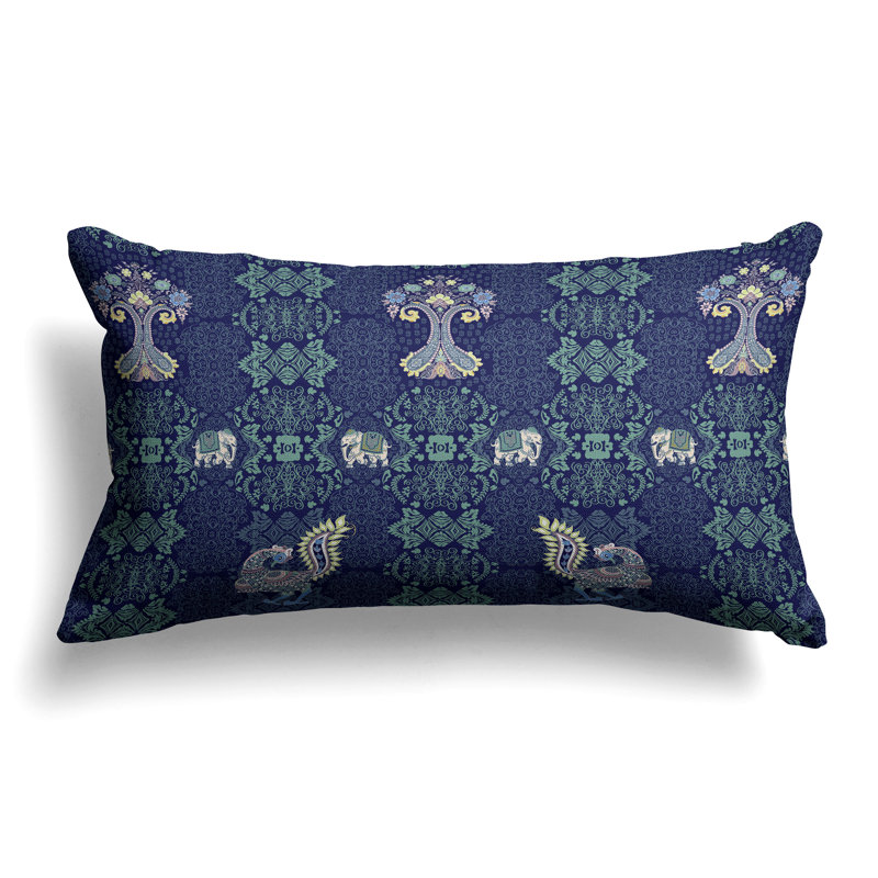 Agra Peace Tree  Rectangular Throw Pillow, Navy