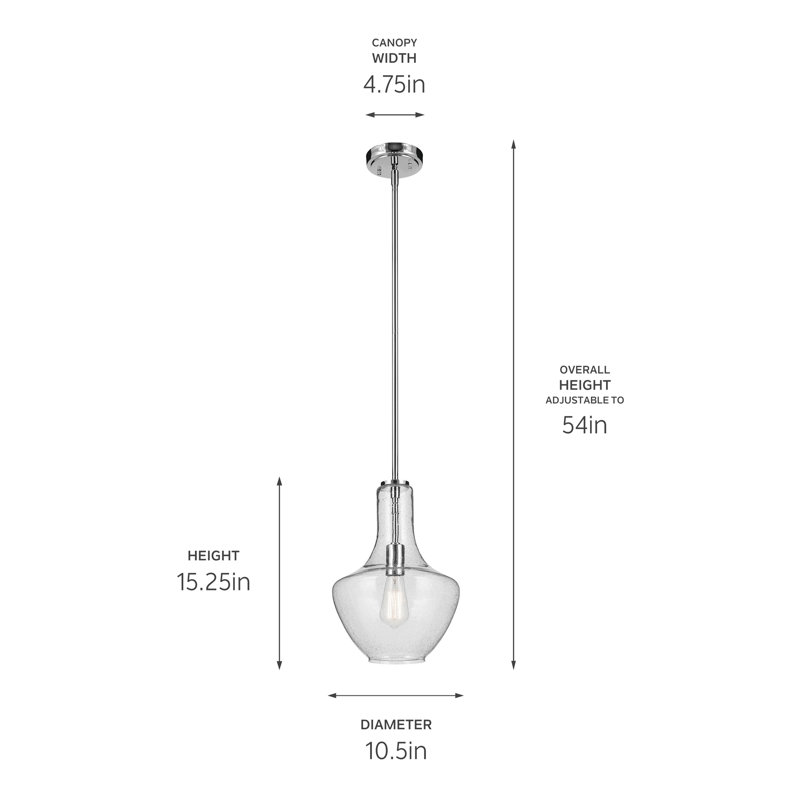 15.25" 1-Light Bell Pendant with Clear Seeded Glass, Chrome